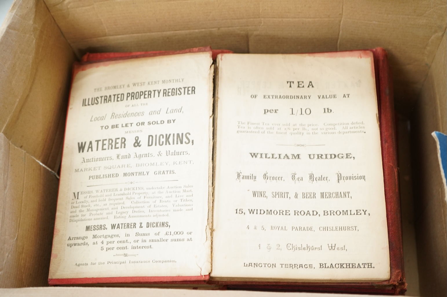 Bromley Directories - Strong's Bromley Directory ... original gilt cloth, for 1890, 1892, 1898, 1900 (with folded map) and 1905 (with folded map); sold with Kelly's Directory of Bromley ... original gilt cloth, for 1891